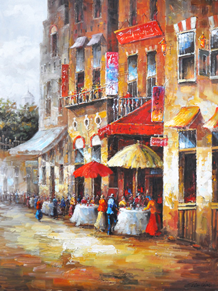 PXFC231 Wall décor art oil on canvas street scene café colourful